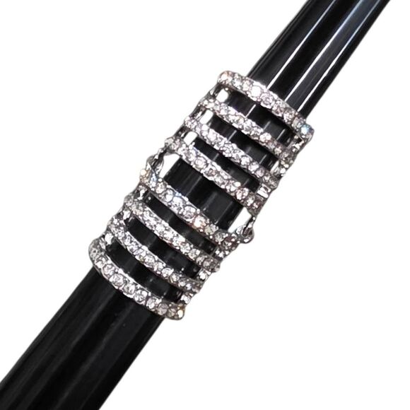 Rhinestone Multi-Band Hinged Full Finger Ring ( In Silver ) - Picture 1 of 5